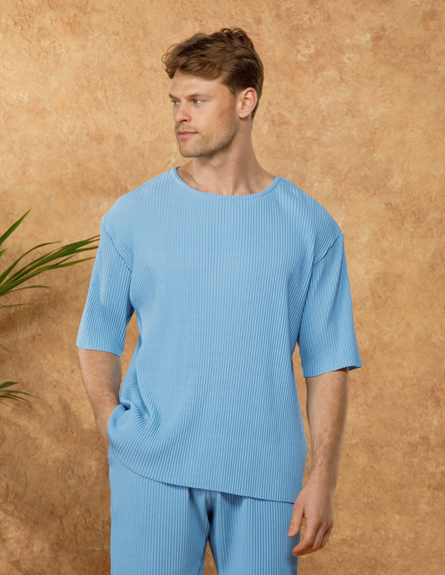 Blue Relaxed Pleated T-Shirt