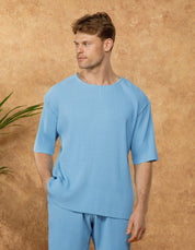 Blue Relaxed Pleated T-Shirt