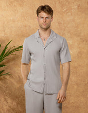 Grey Pleated S/S Resort Shirt