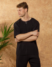 Black Relaxed Pleated T-Shirt