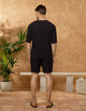 Black Relaxed Pleated T-Shirt