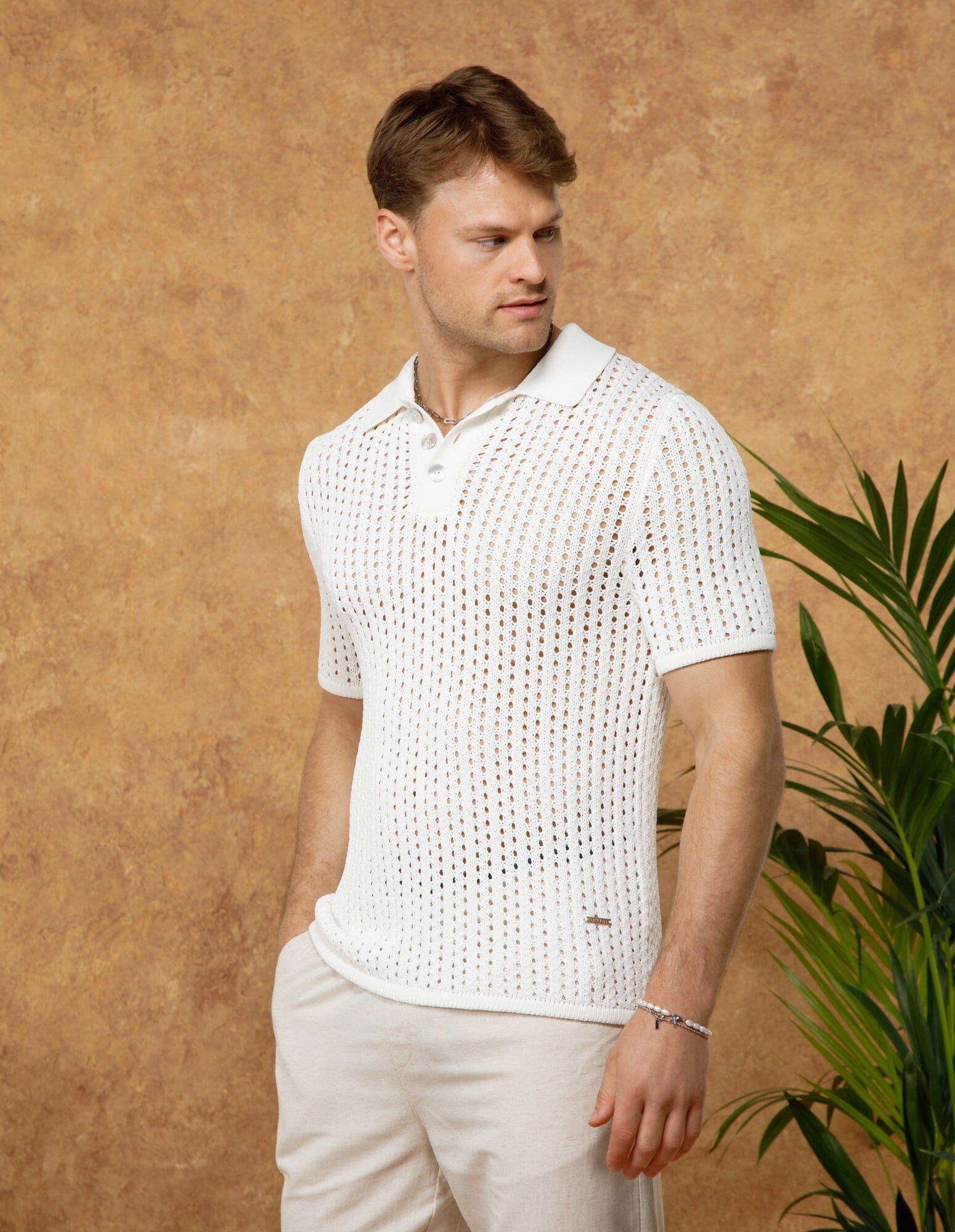 Off White Crochet Polo