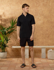 Black Pleated Cuban Collar Polo