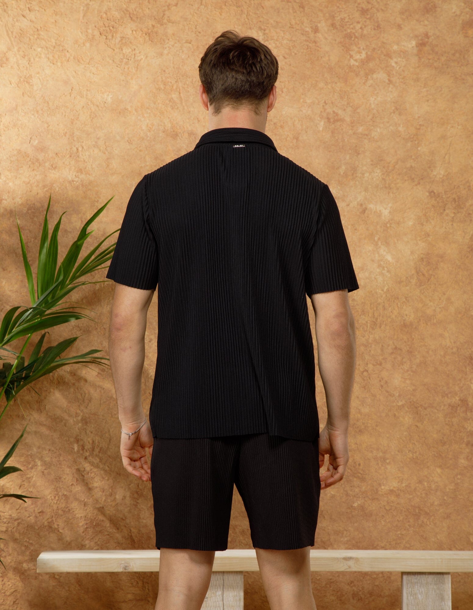 Black Pleated Cuban Collar Polo