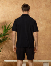 Black Pleated Cuban Collar Polo