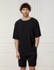 Black Relaxed Pleated T-Shirt