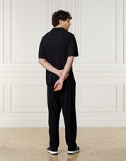 Black Pleated Cuban Collar Polo