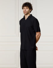 Black Pleated Cuban Collar Polo