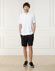 White Pleated Cuban Collar Polo