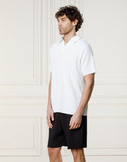 White Pleated Cuban Collar Polo