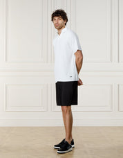 White Pleated Cuban Collar Polo