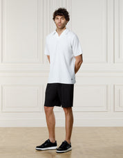 White Pleated Cuban Collar Polo