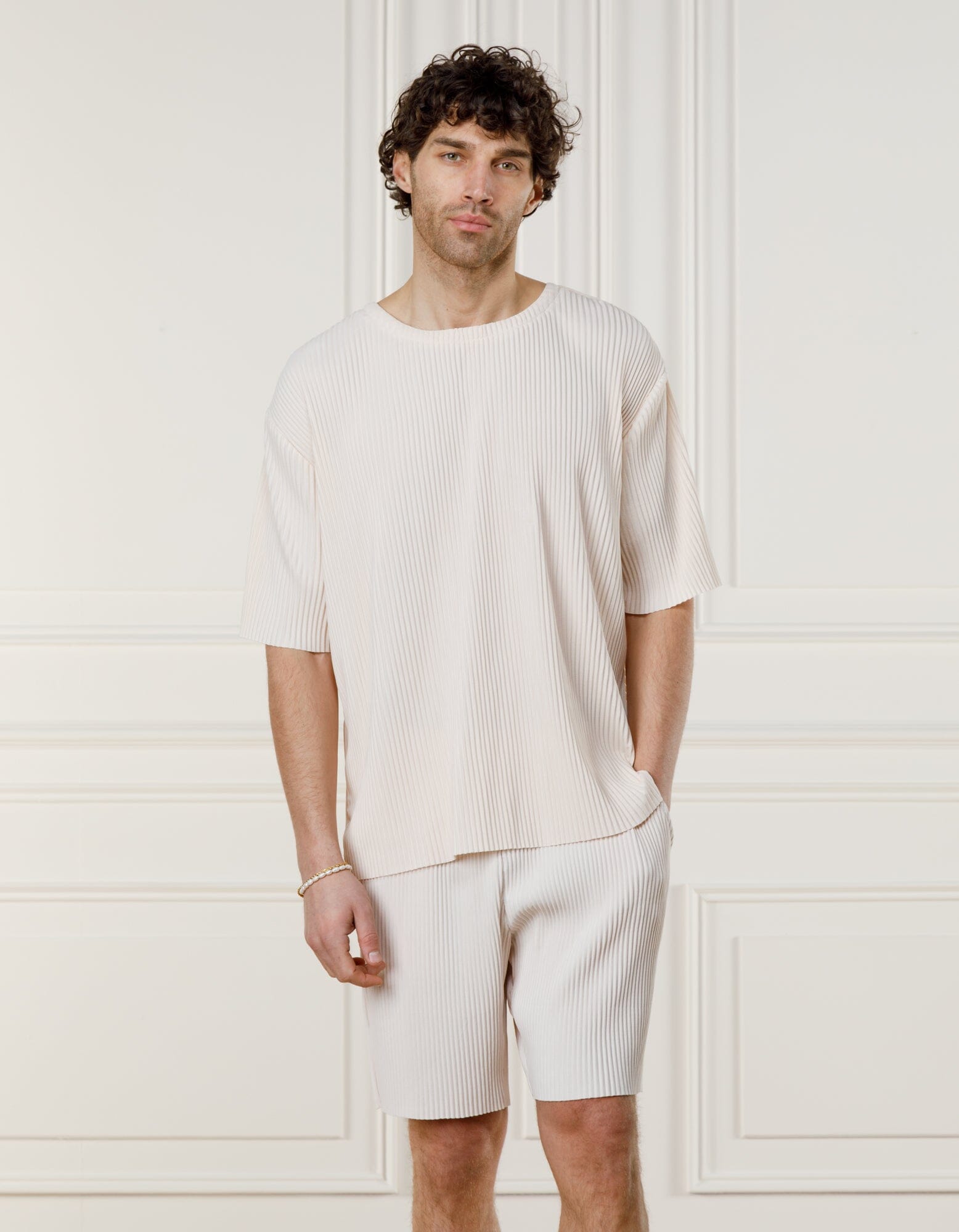 Ecru Relaxed Pleated T-Shirt