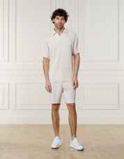 Ecru Pleated Cuban Collar Polo