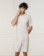 Ecru Pleated Cuban Collar Polo