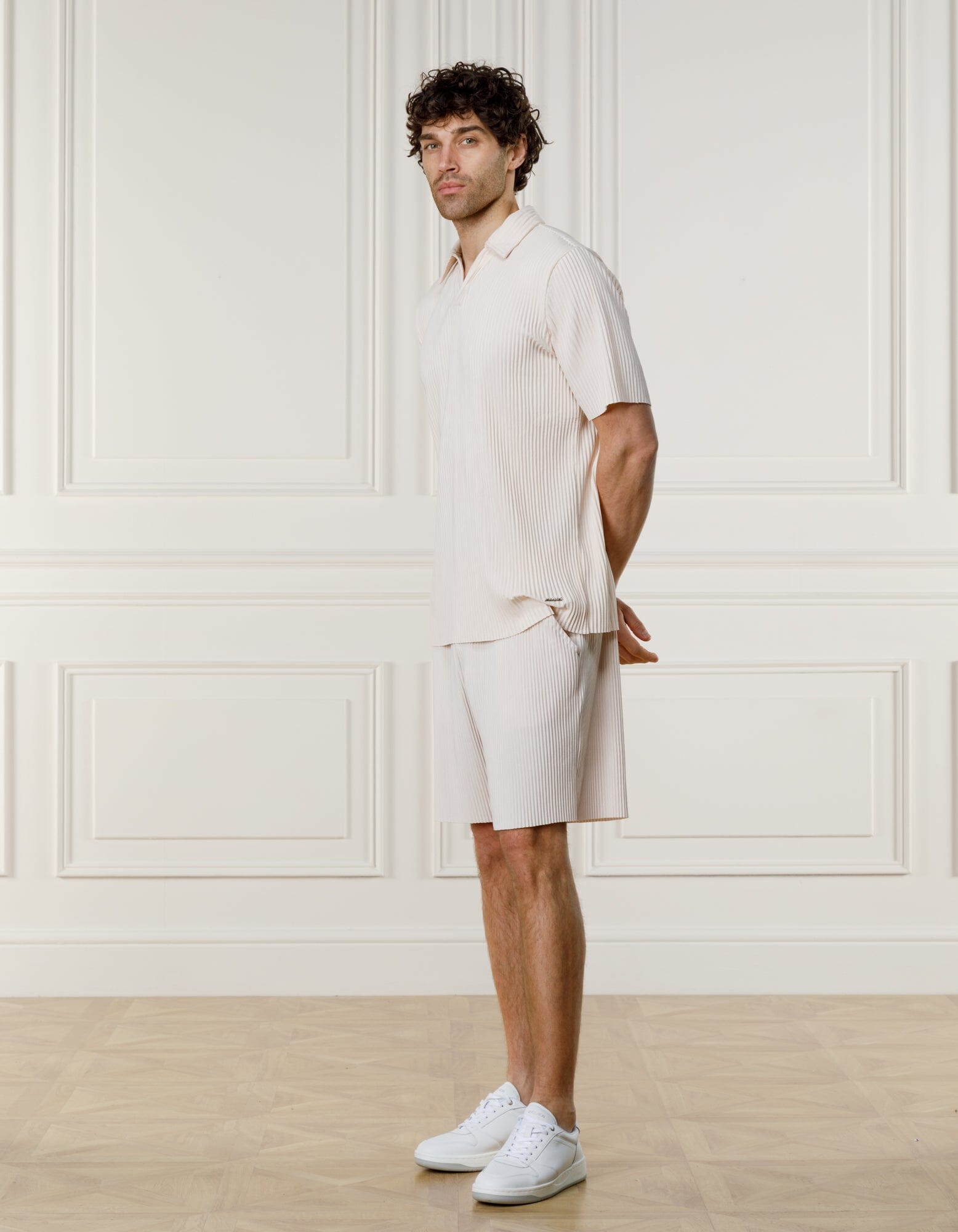 Ecru Pleated Cuban Collar Polo