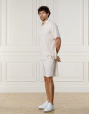 Ecru Pleated Cuban Collar Polo