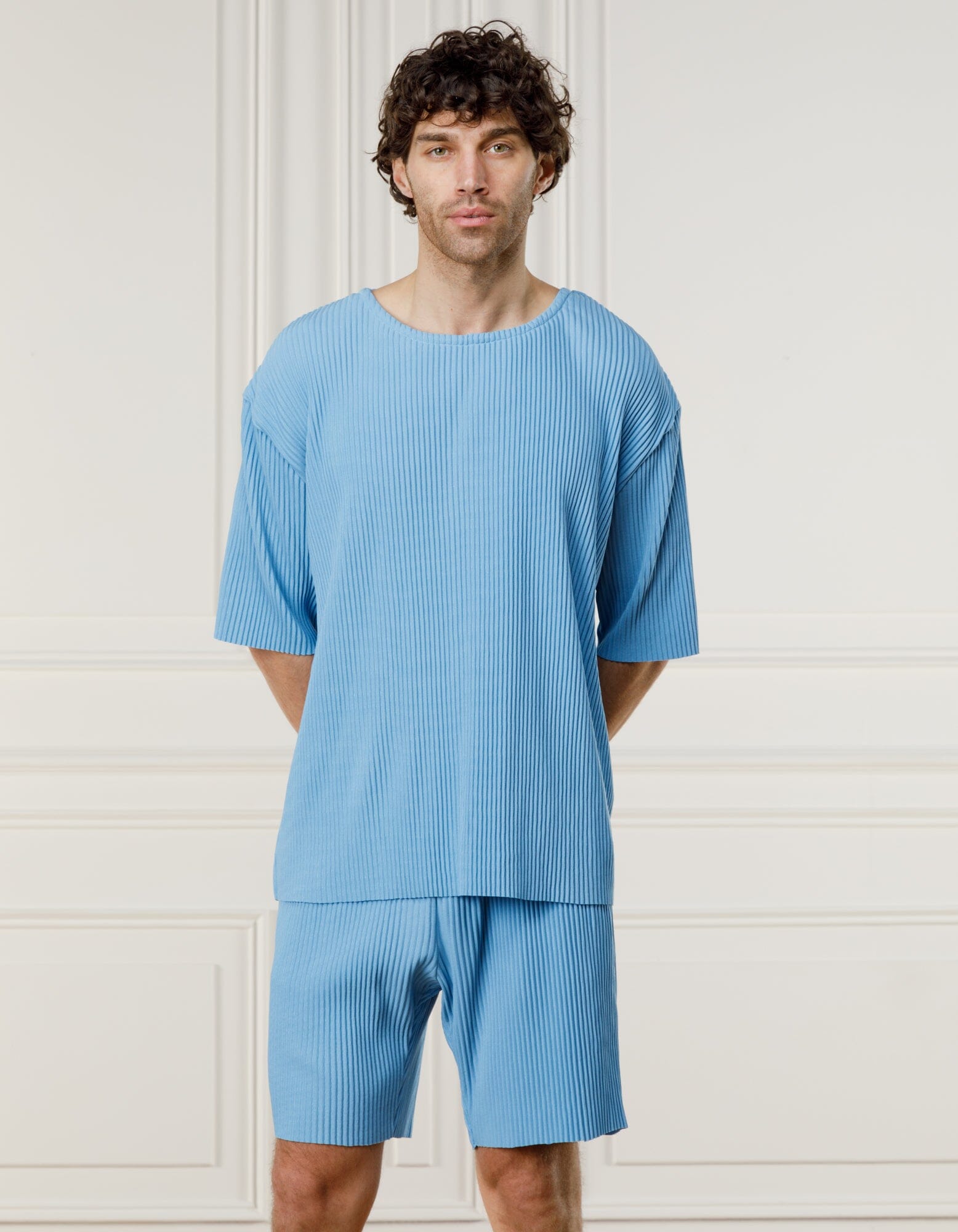 Blue Relaxed Pleated T-Shirt