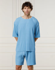 Blue Relaxed Pleated T-Shirt