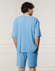 Blue Relaxed Pleated T-Shirt