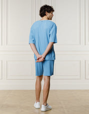 Blue Relaxed Pleated T-Shirt