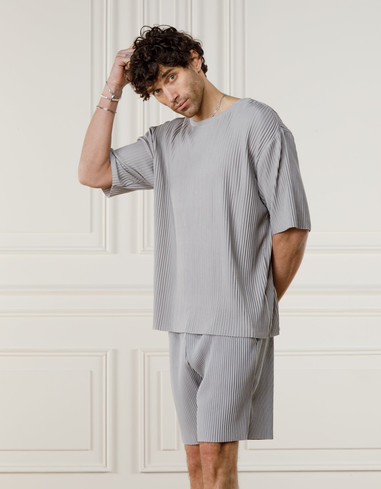 Grey Relaxed Pleated T-Shirt