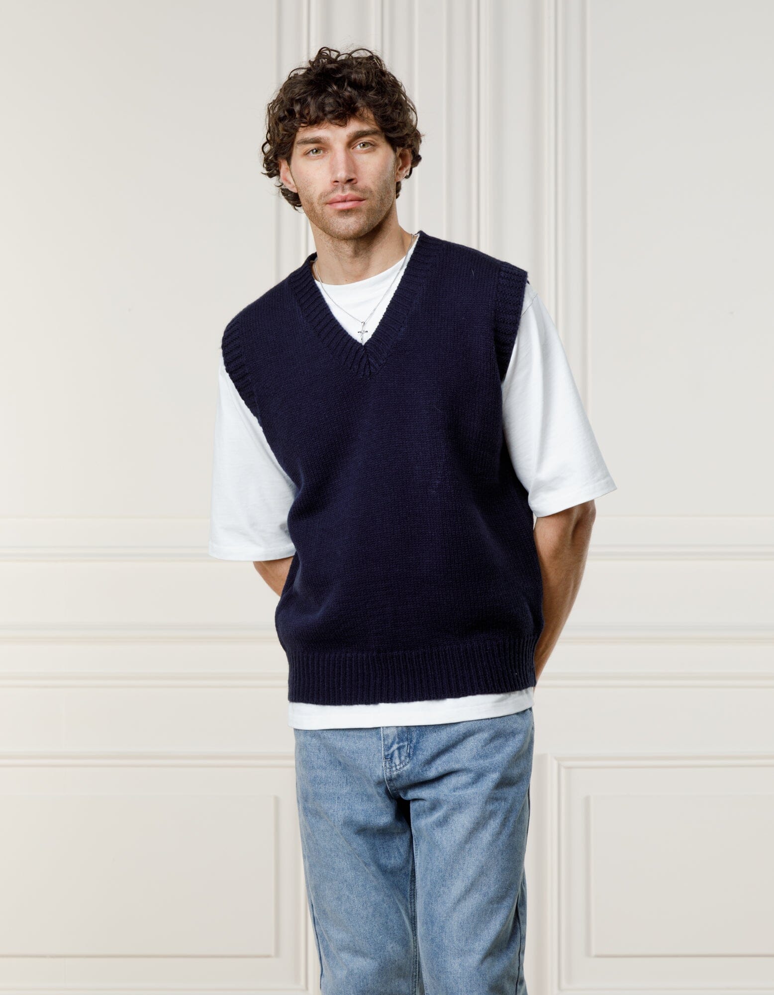 Navy Sleeveless Jumper Aran-Knit Cotton Sleeveless Jumper Ralph