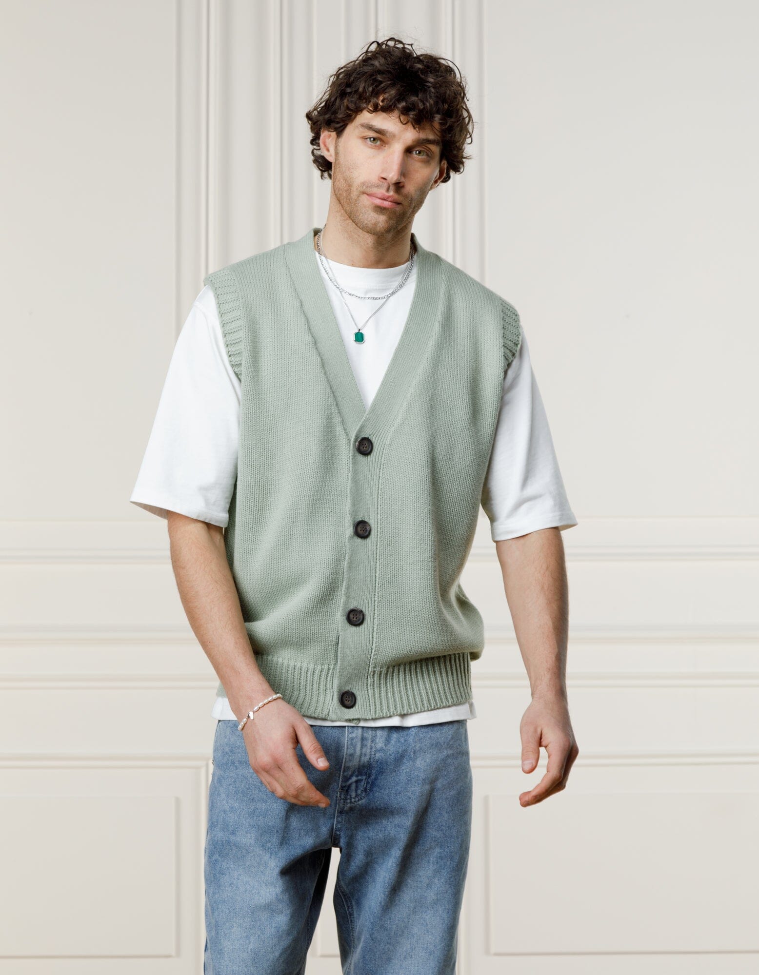 Sage Sleeveless Cardigan