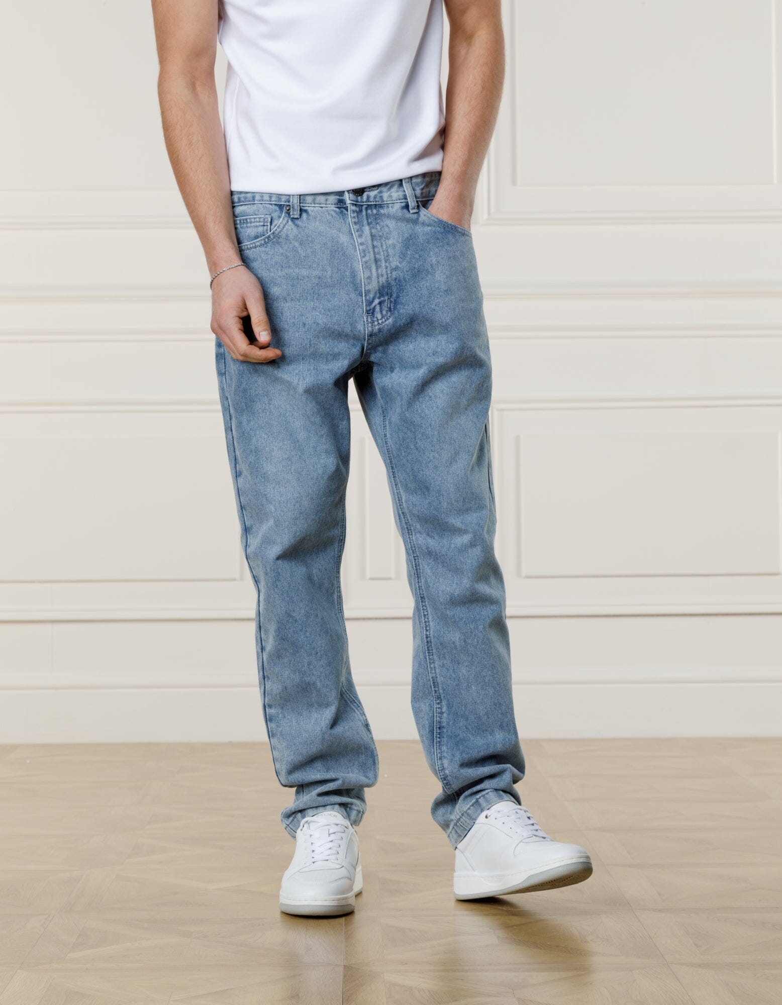 Washed Blue Straight Leg Jeans