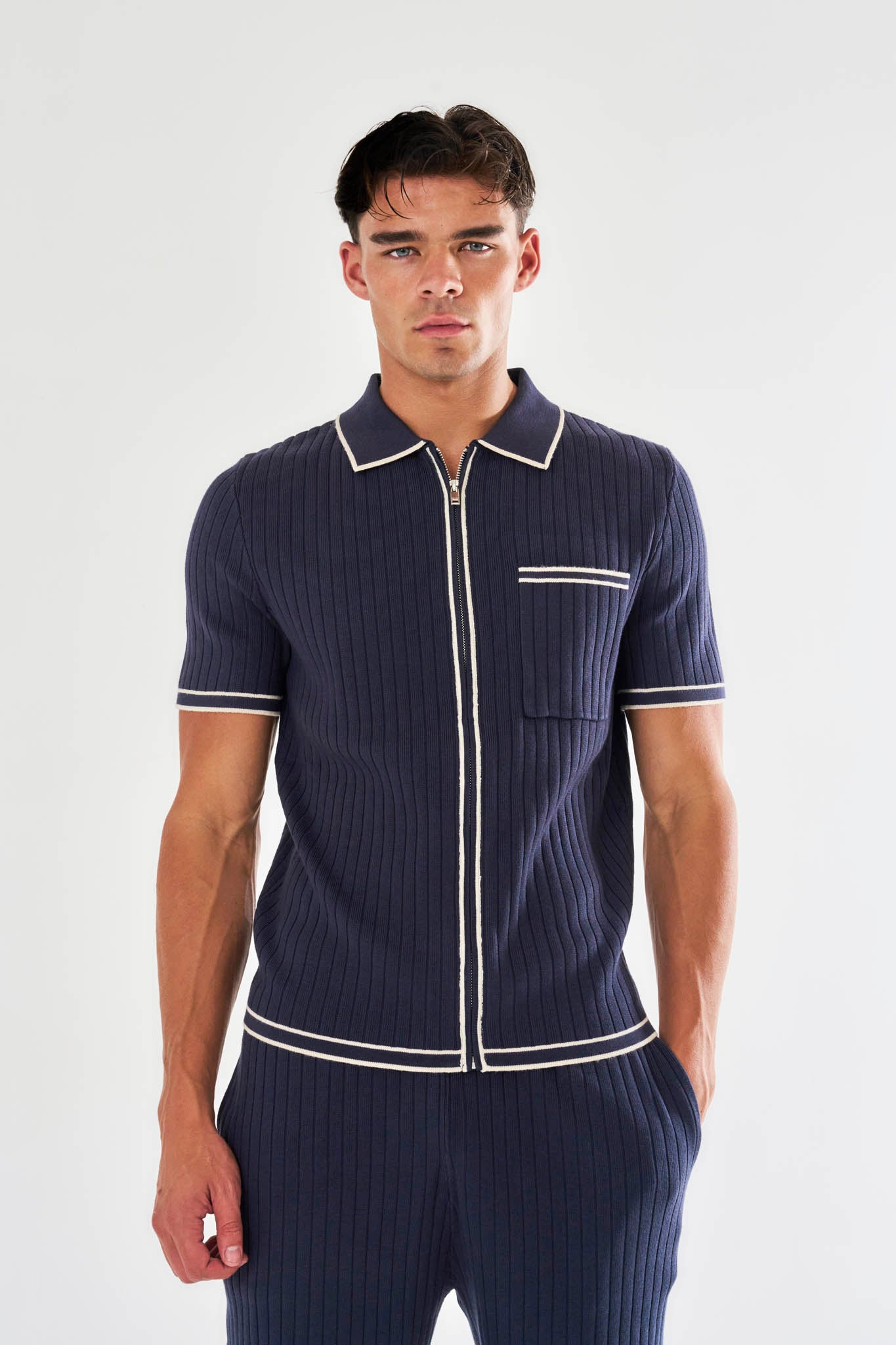 Dimitri Rib Knit Shirt - Navy