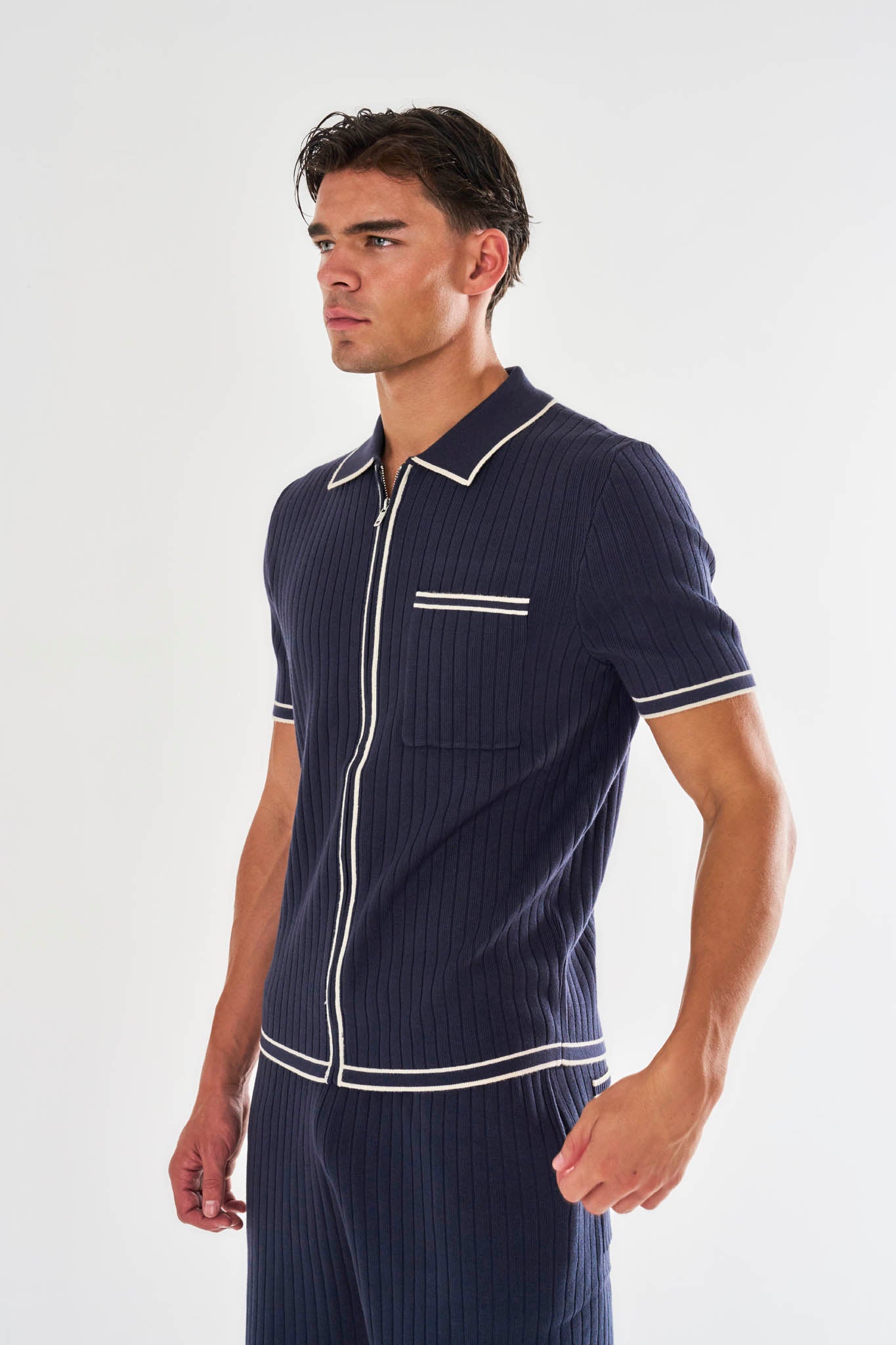 Dimitri Rib Knit Shirt - Navy