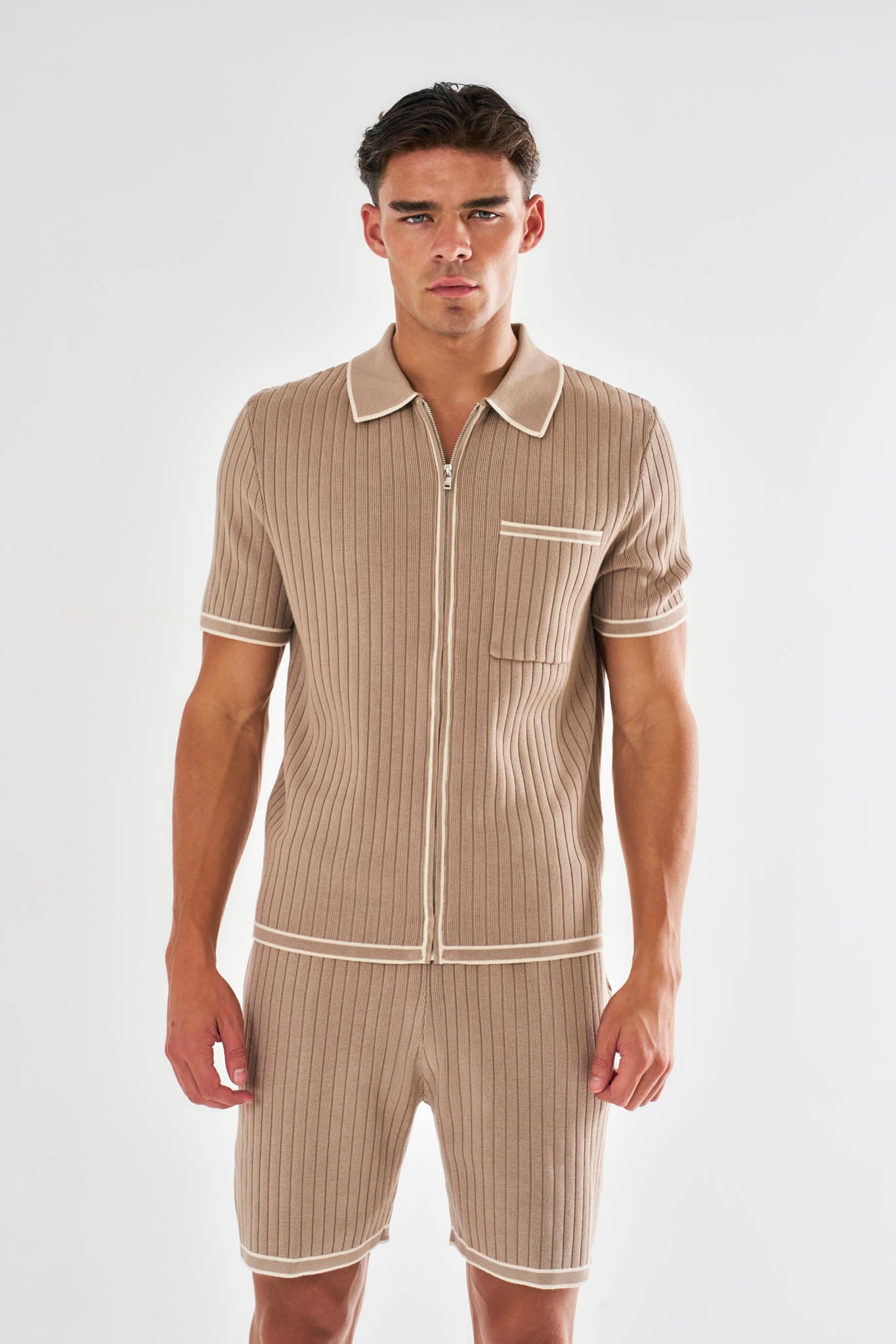 Dimitri Rib Knit Shirt - Taupe