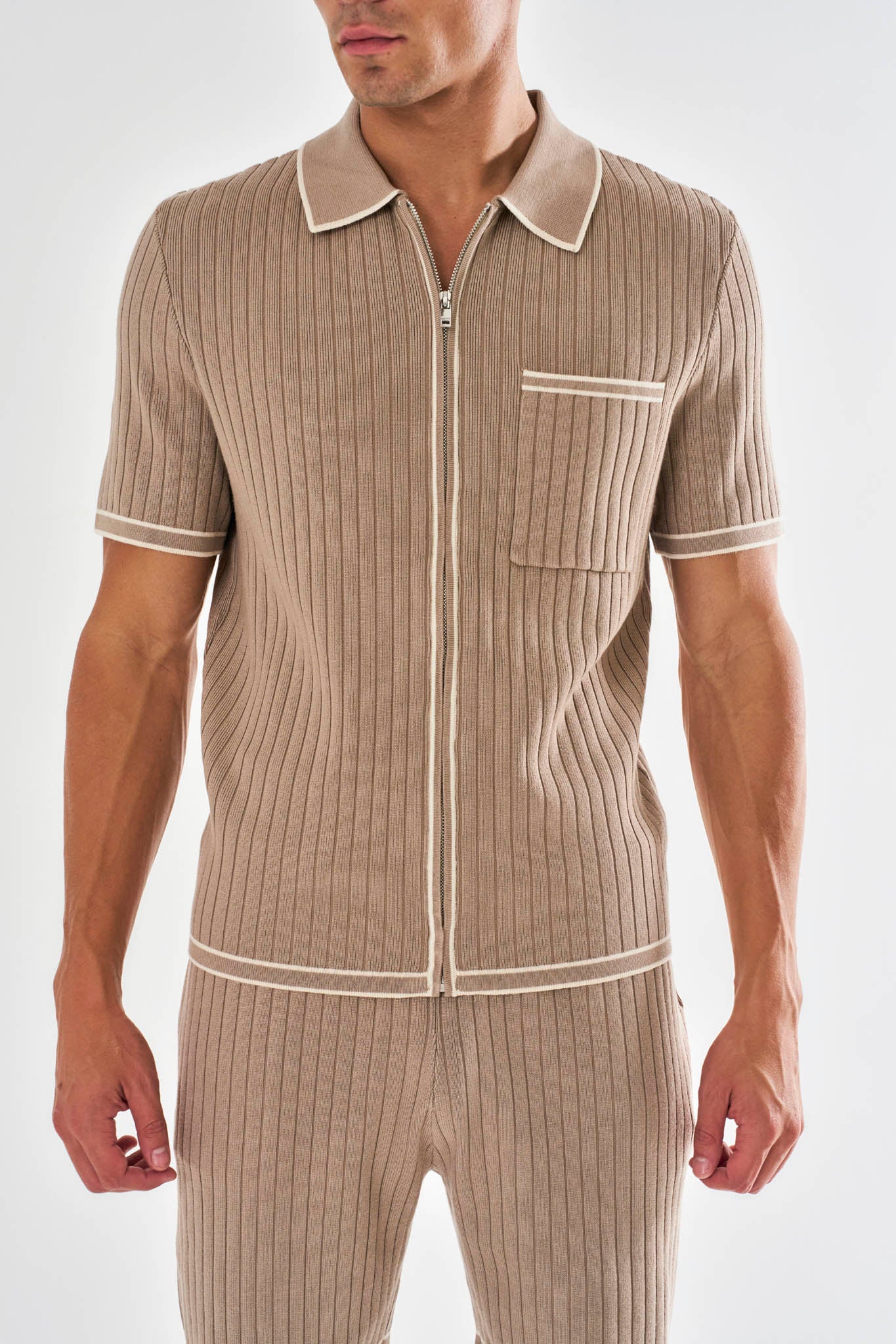 Dimitri Rib Knit Shirt - Taupe