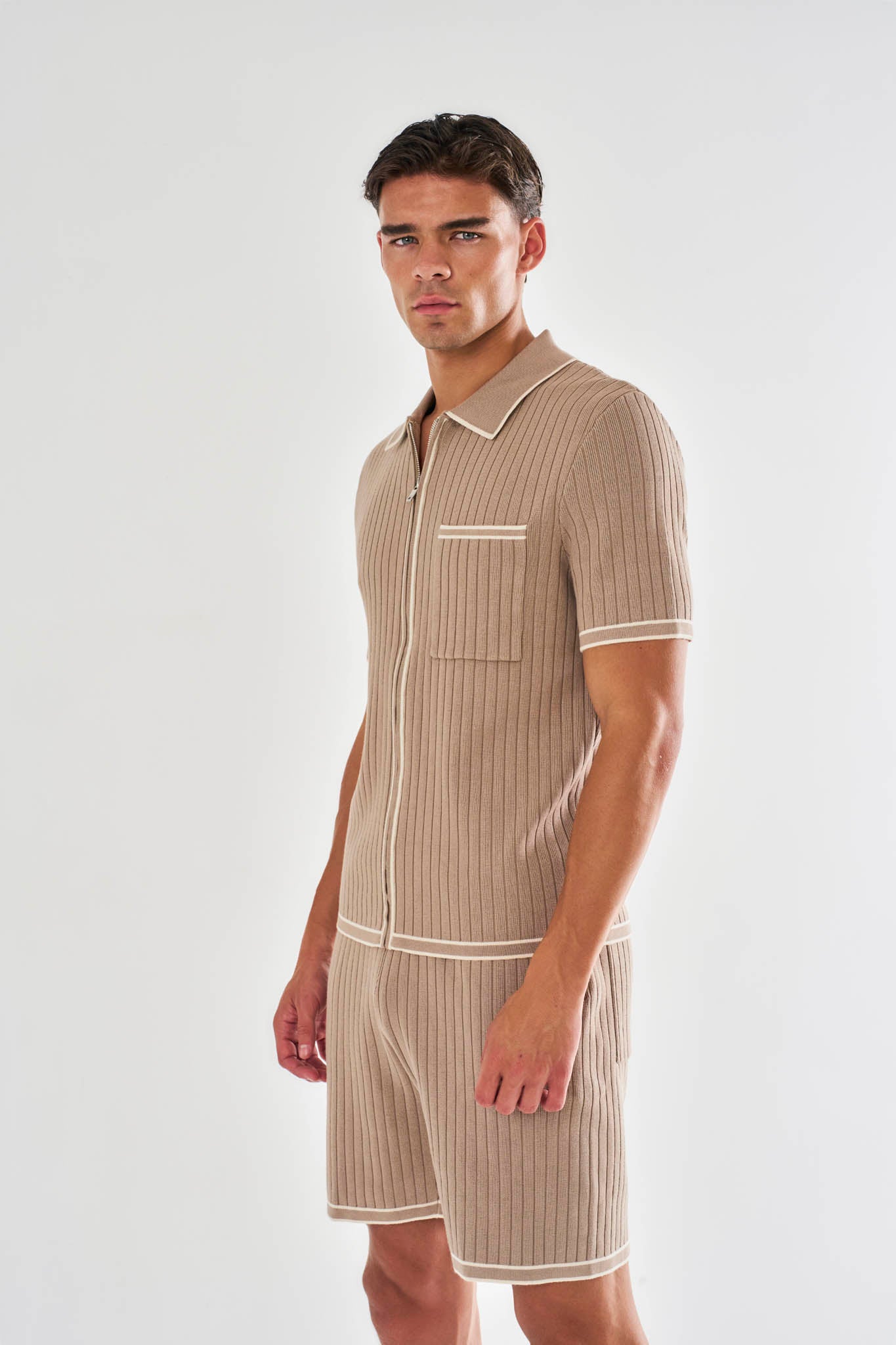 Dimitri Rib Knit Shirt - Taupe