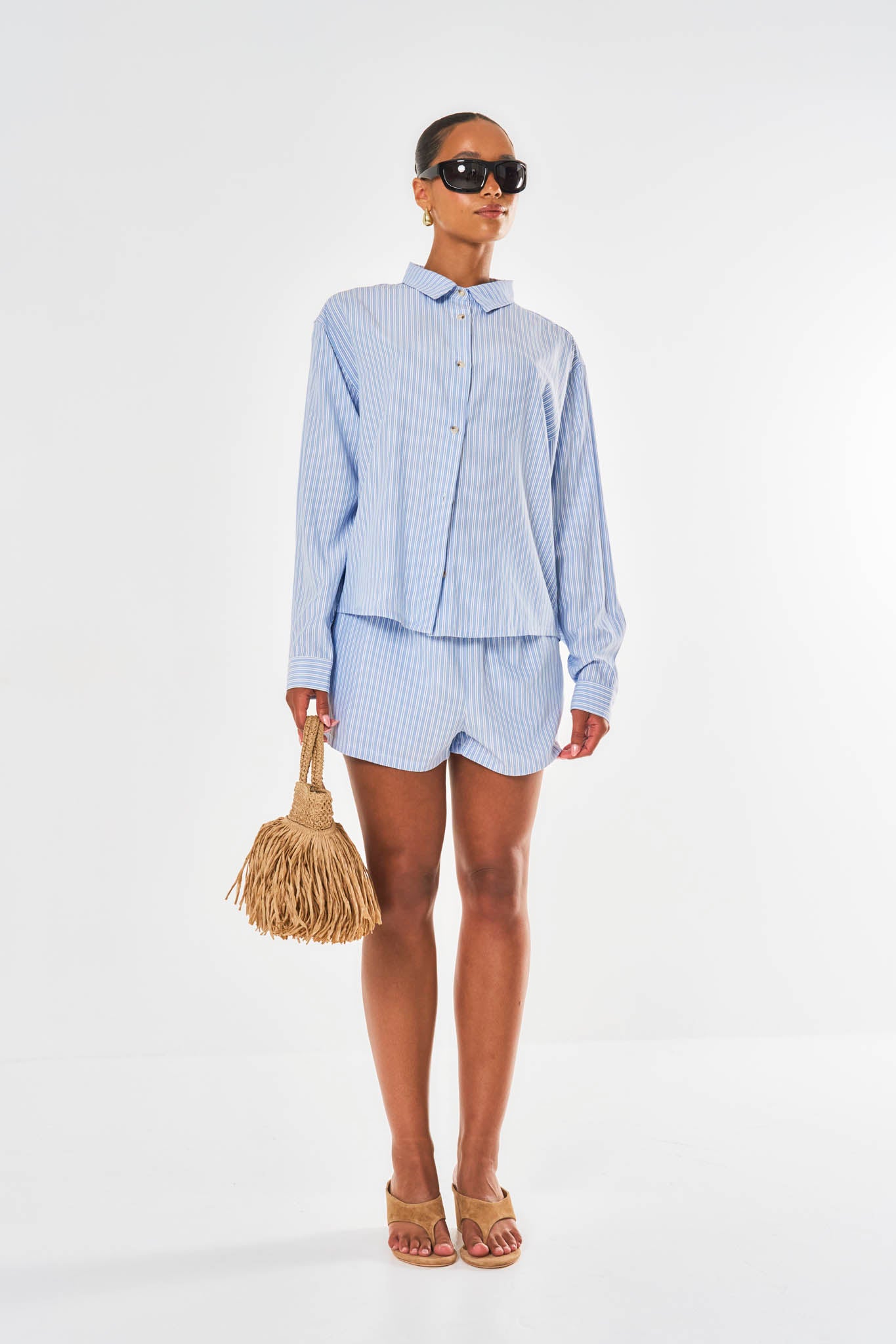 Freya Oversized Striped Shirt - Blue
