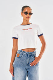 Monte Carlo Ringer T-Shirt - White/Navy