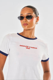 Monte Carlo Ringer T-Shirt - White/Navy