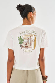 Beach Club Graphic Cropped Boxy T-Shirt - White