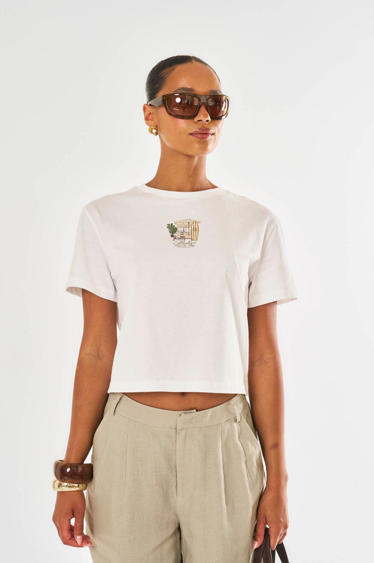 Beach Club Graphic Cropped Boxy T-Shirt - White