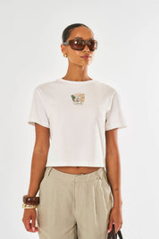 Beach Club Graphic Cropped Boxy T-Shirt - White