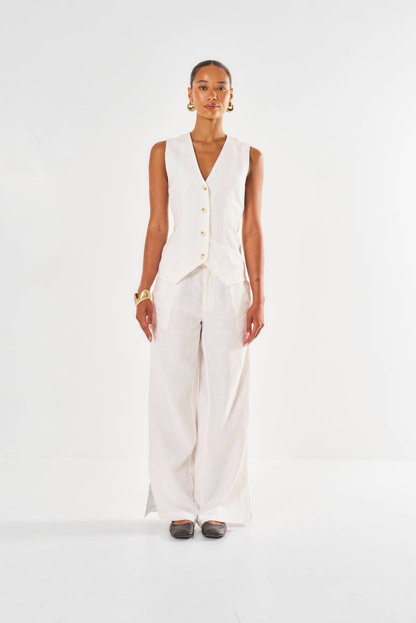 Amelia Linen Waistcoat - White