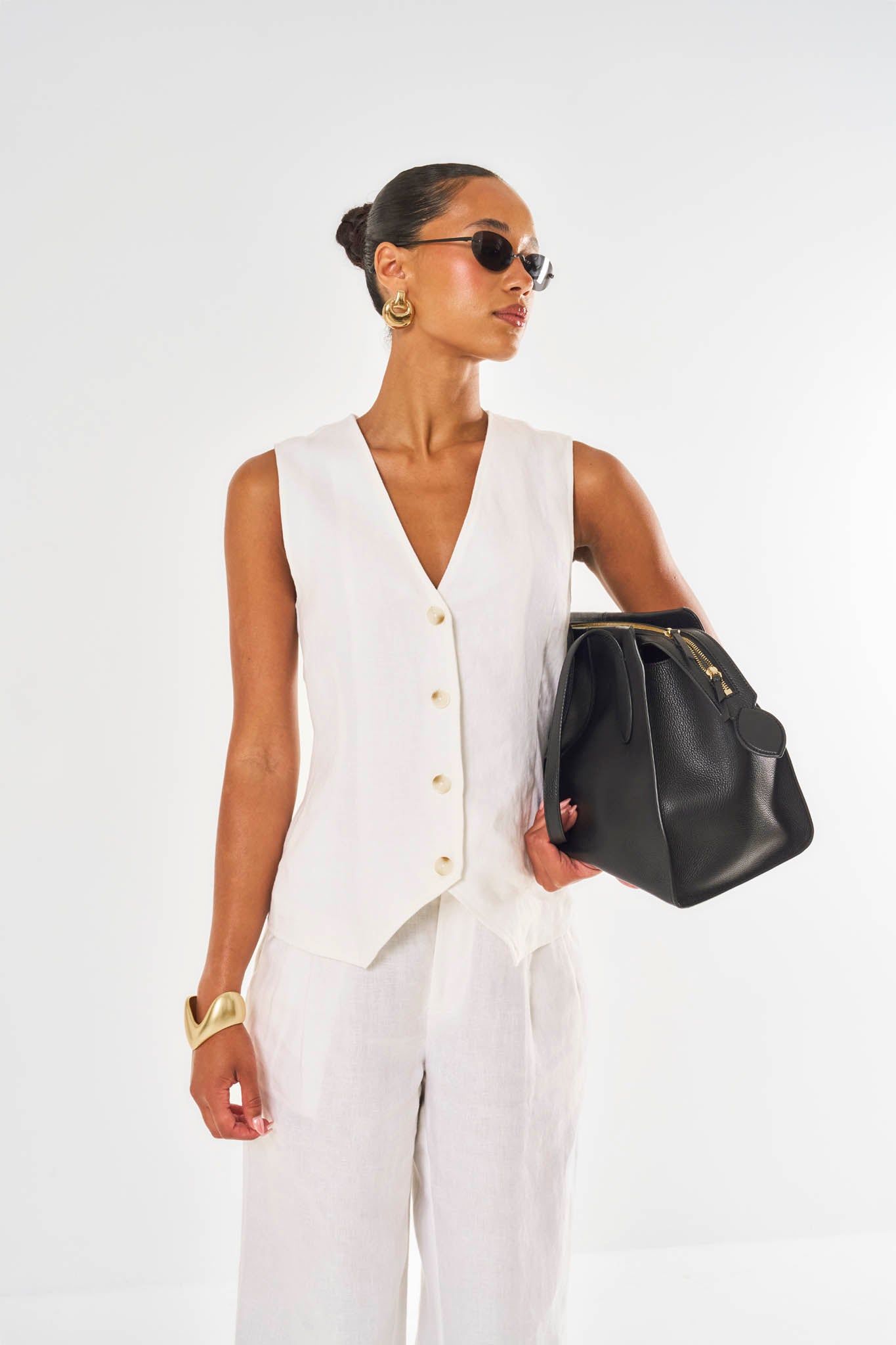 Amelia Linen Waistcoat - White