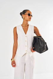 Amelia Linen Waistcoat - White