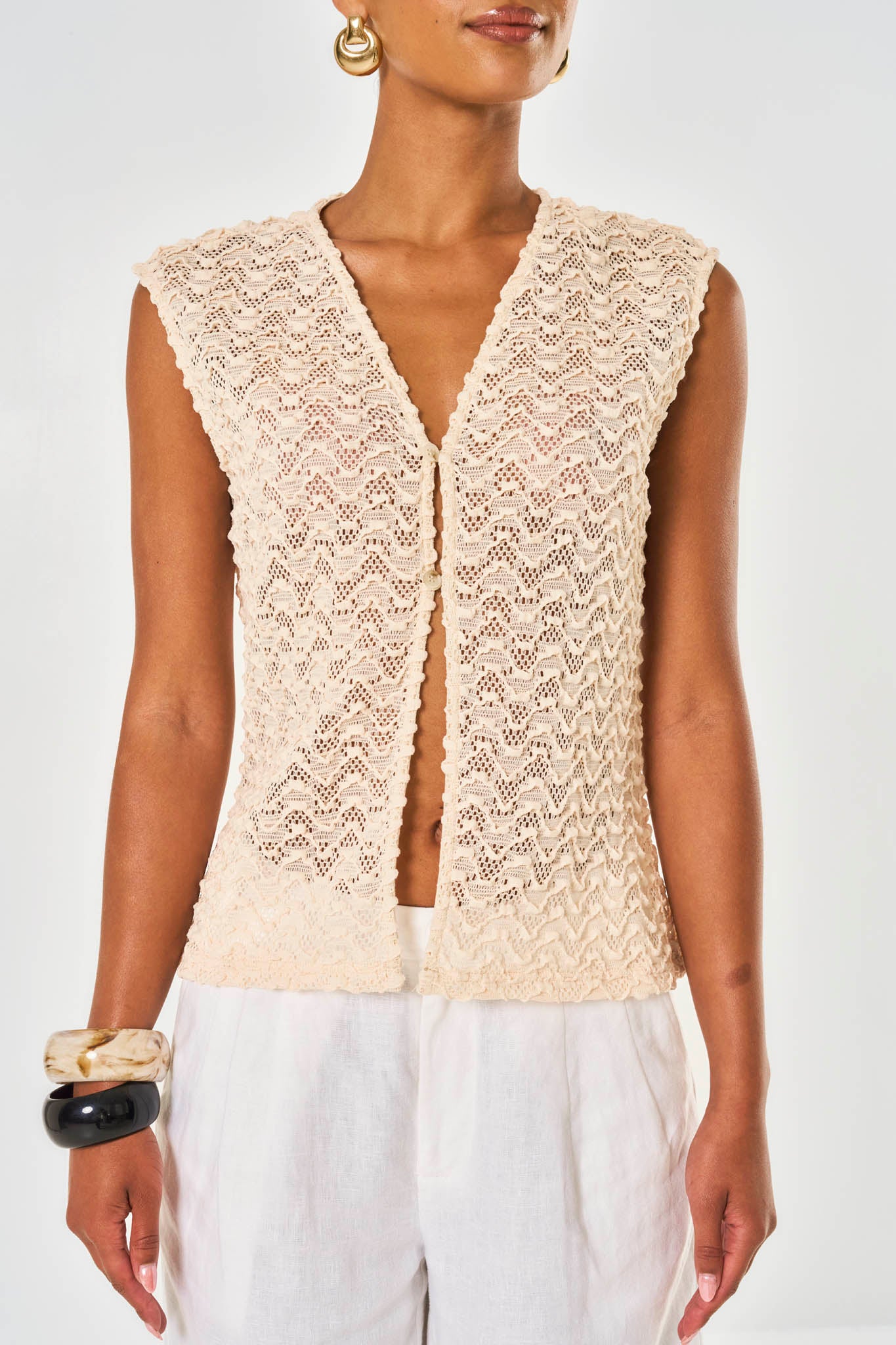 Cecilia Lace Vest Top - Ecru
