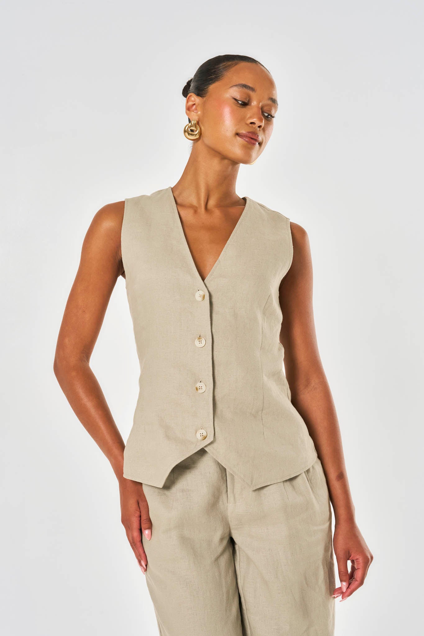 Amelia Linen Waistcoat - Oat