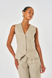 Amelia Linen Waistcoat - Oat