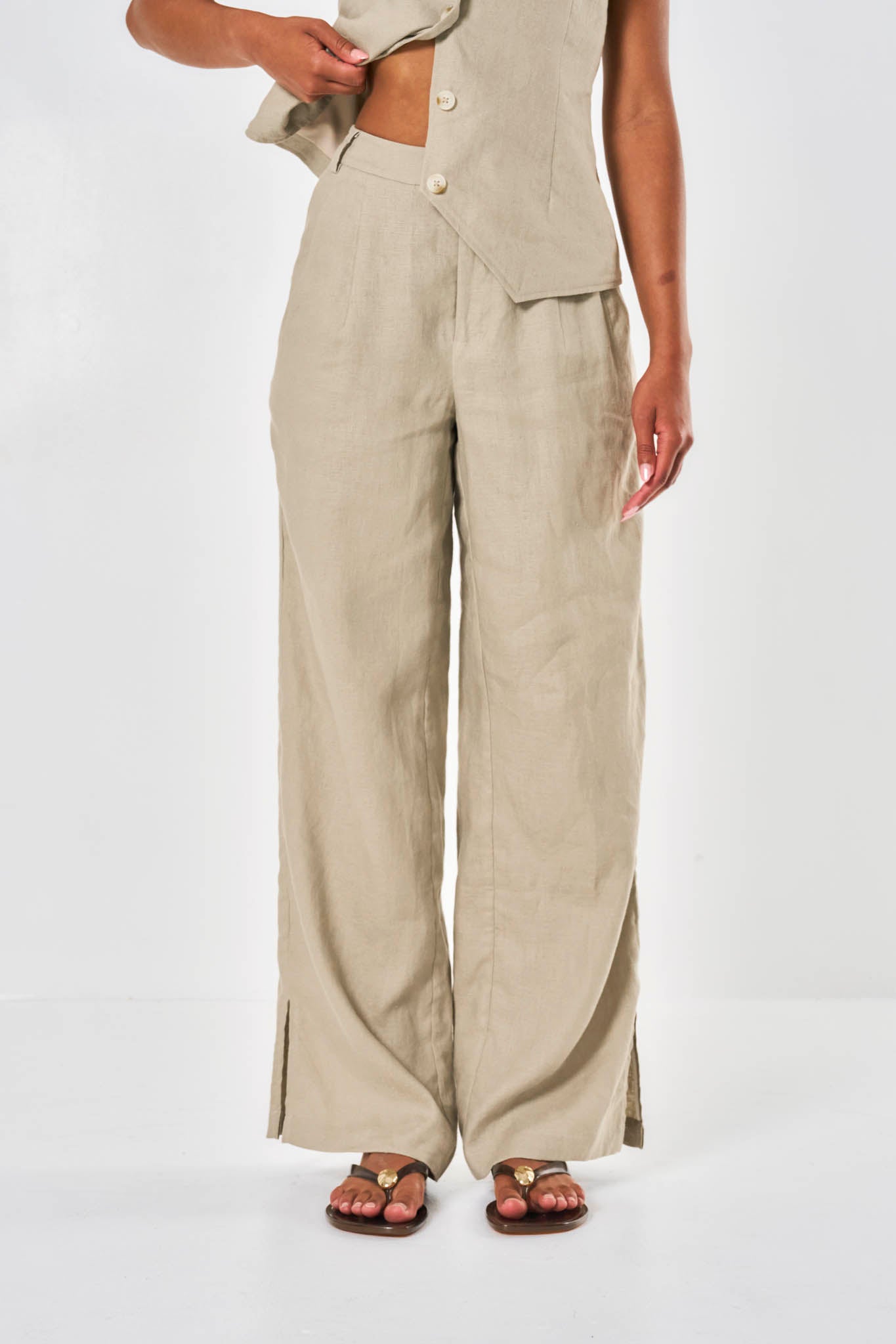 Amelia Wide Leg Linen Trouser - Oat