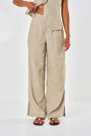 Amelia Wide Leg Linen Trouser - Oat