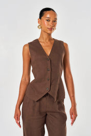 Amelia Linen Waistcoat - Brown