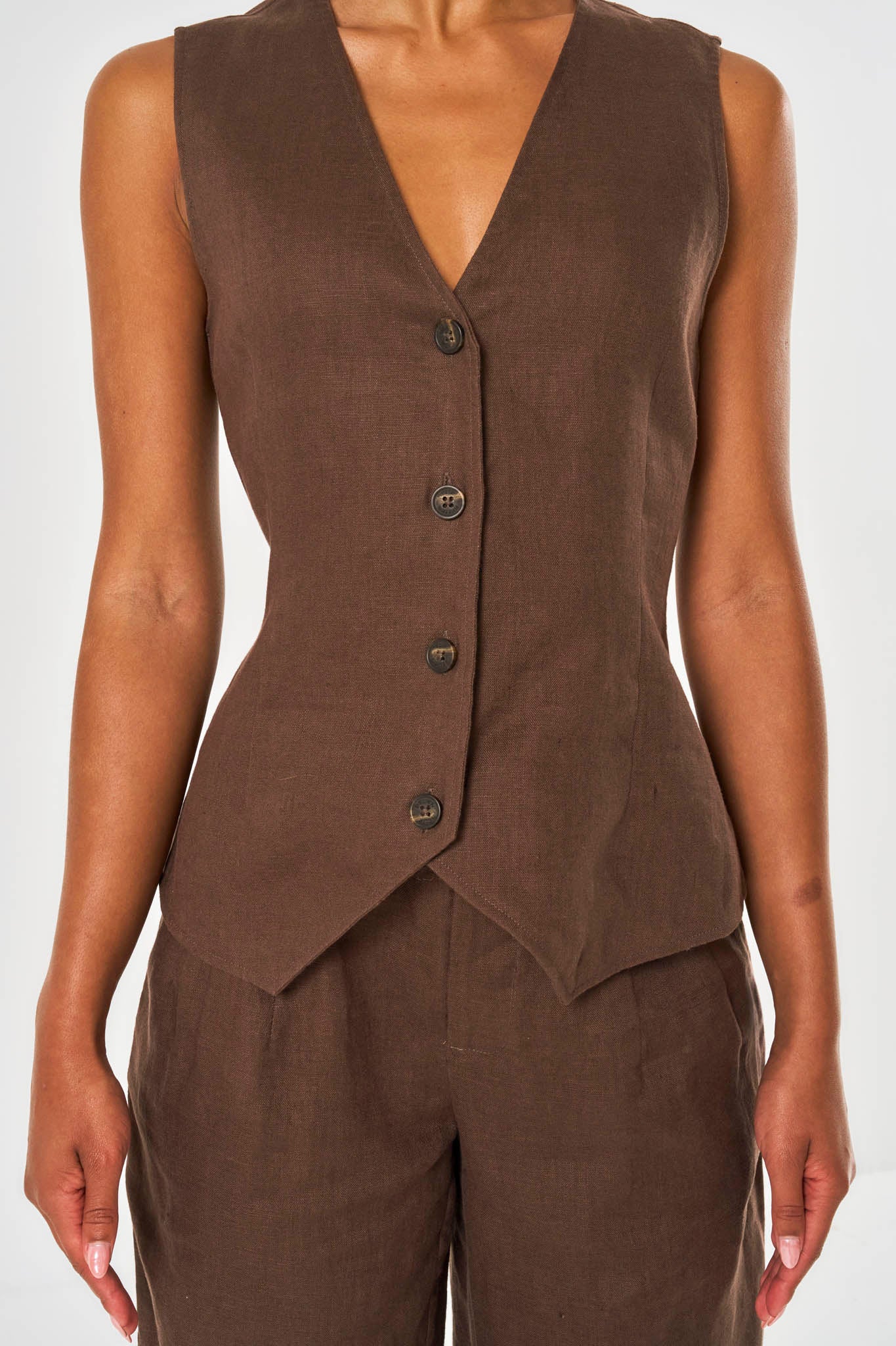 Amelia Linen Waistcoat - Brown